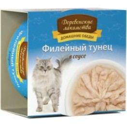 Деревенские лакомства консерва д/кошек Филе тунца в соусе ж/б 80г